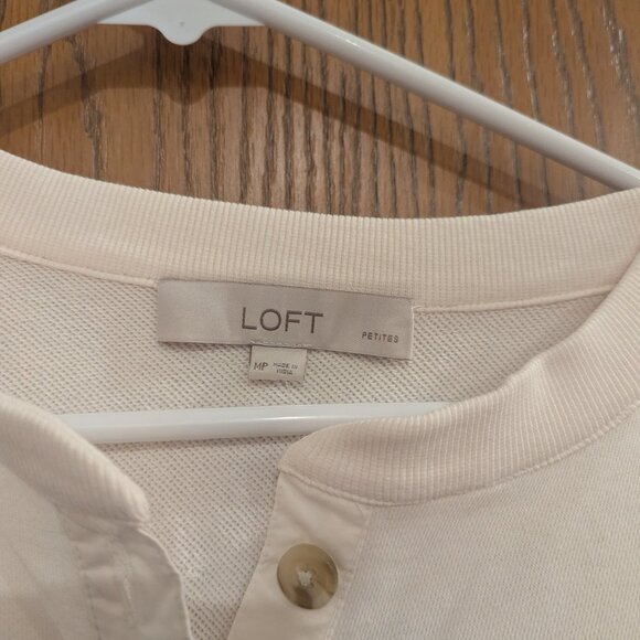 Loft Puff Sleeve Cream Sweatshirt-Size Medium Petite-New with Tags - Picture 3 of 4